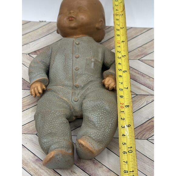 Vintage Rubber Squeeky Baby Boy Doll sleeping 1920 Antique - Picture 6 of 6